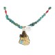 12kt Gold Filled .925 Sterling Silver Wolf Head Handmade Certified Authentic Navajo Natural  Turquoise Coral Native American Necklace 24171-5-15851