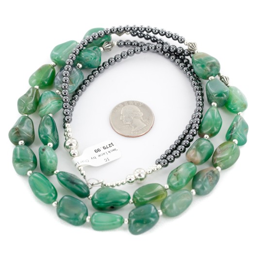 2 Strand Certified Authentic .925 Stering Silver Navajo Natural Jade Hematite Native American Necklace 17016 2 Strand Certified Authentic .925 Stering Silver Navajo Natural Jade Hematite Native American Necklace 17016