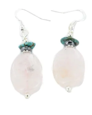 Certified Authentic .925 Stering Silver Hooks Navajo Natural Turquoise Pink Quartz Hematite Dangle Native American Earrings 18124 Certified Authentic .925 Stering Silver Hooks Navajo Natural Turquoise Pink Quartz Hematite Dangle Native American Earrings 18124