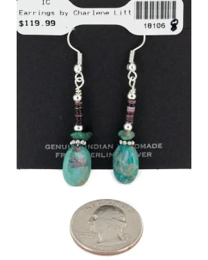 Certified Authentic Navajo .925 Sterling Silver Hooks Dangle Natural Turquoise Native American Earrings 18106-8 Certified Authentic Navajo .925 Sterling Silver Hooks Dangle Natural Turquoise Native American Earrings 18106-8