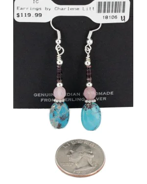 Certified Authentic Navajo .925 Sterling Silver Hooks Dangle Natural Turquoise Quartz Native American Earrings 18106-41 Certified Authentic Navajo .925 Sterling Silver Hooks Dangle Natural Turquoise Quartz Native American Earrings 18106-41