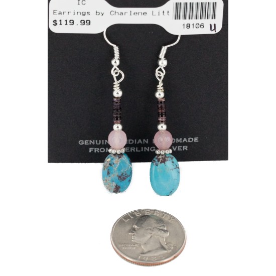 Certified Authentic Navajo .925 Sterling Silver Hooks Dangle Natural Turquoise Quartz Native American Earrings 18106-41 All Products NB151215032328 18106-41 (by LomaSiiva)