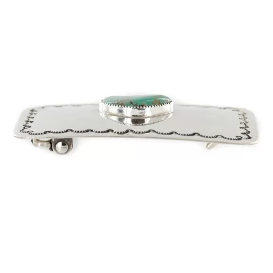 Certified Authentic Handmade Nickel Navajo Natural Turquoise Native American Buckle 1207-11