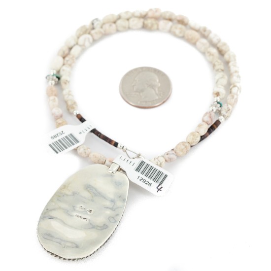 .925 Sterling Silver Navajo Certified Authentic White Howlite Native American Necklace 12926-4-25289 .925 Sterling Silver Navajo Certified Authentic White Howlite Native American Necklace 12926-4-25289