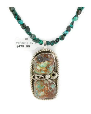 .925 Sterling Silver Navajo Certified Authentic Natural Spiderweb and Turquoise Native American Necklace 12926-1-15814-21