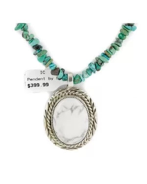 .925 Sterling Silver Navajo Certified Authentic Natural White and Turquoise Coral Native American Necklace 12922-1-1601