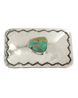 Certified Authentic Handmade Navajo Nickel Natural Turquoise Native American Buckle 1207-3