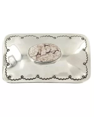 Certified Authentic Handmade Navajo Nickel White Howlite Native American Buckle 1208-1