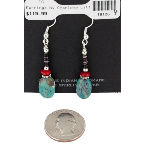 Certified Authentic Navajo .925 Sterling Silver Hooks Dangle Natural Turquoise Coral Native American Earrings 18106-44 All Products NB151215035012 18106-44 (by LomaSiiva)