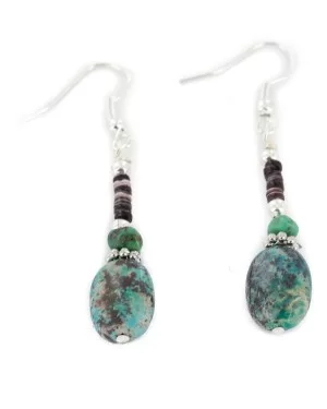 Navajo .925 Sterling Silver Dangle Earrings with Natural Turquoise 18106-12 Navajo .925 Sterling Silver Dangle Earrings with Natural Turquoise 18106-12