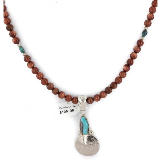 Vintage Style Buffalo Nickel and .925 Sterling Silver Handmade Certified Authentic Navajo Natural Turquoise Goldstone Native American Necklace 24412-2-16076-8 Vintage Style Buffalo Nickel and .925 Sterling Silver Handmade Certified Authentic Navajo Natural Turquoise Goldstone Native American Necklace 24412-2-16076-8