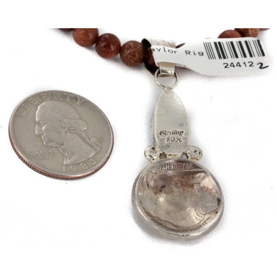 Vintage Style Buffalo Nickel and .925 Sterling Silver Handmade Certified Authentic Navajo Natural Turquoise Goldstone Native American Necklace 24412-2-16076-8 Vintage Style Buffalo Nickel and .925 Sterling Silver Handmade Certified Authentic Navajo Natural Turquoise Goldstone Native American Necklace 24412-2-16076-8