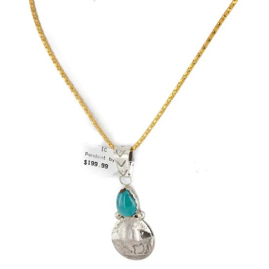 Vintage Style Buffalo Nickel and .925 Sterling Silver Handmade Certified Authentic Navajo Natural Turquoise Native American Necklace 24412-3 Vintage Style Buffalo Nickel and .925 Sterling Silver Handmade Certified Authentic Navajo Natural Turquoise Native American Necklace 24412-3