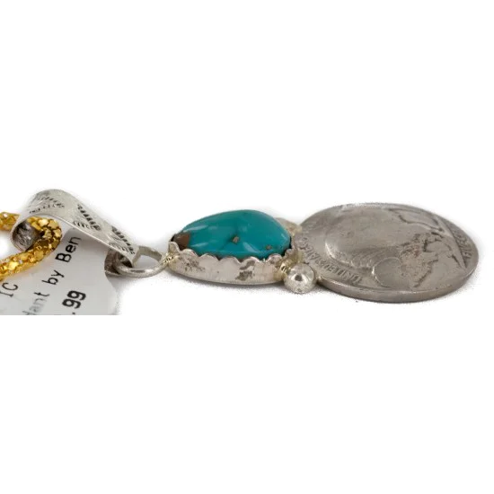 Vintage Style Buffalo Nickel and .925 Sterling Silver Handmade Certified Authentic Navajo Natural Turquoise Native American Necklace 24412-3 Vintage Style Buffalo Nickel and .925 Sterling Silver Handmade Certified Authentic Navajo Natural Turquoise Native American Necklace 24412-3