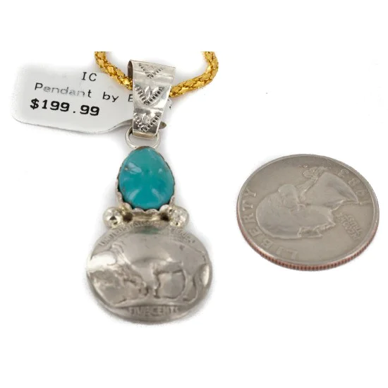 Vintage Style Buffalo Nickel and .925 Sterling Silver Handmade Certified Authentic Navajo Natural Turquoise Native American Necklace 24412-3 Vintage Style Buffalo Nickel and .925 Sterling Silver Handmade Certified Authentic Navajo Natural Turquoise Native American Necklace 24412-3