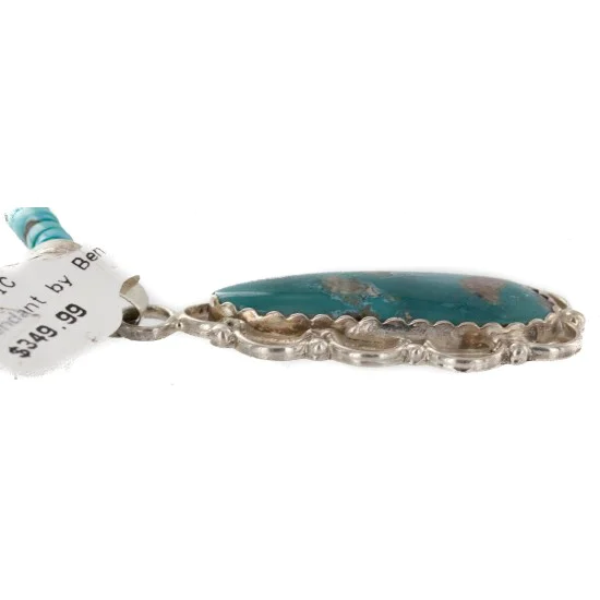 .925 Sterling Silver Handmade Certified Authentic Navajo Natural Carico Turquoise Native American Necklace 24410-2-15786