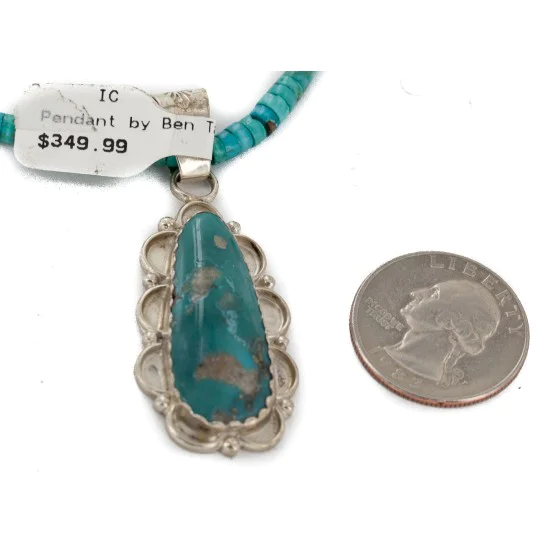 .925 Sterling Silver Handmade Certified Authentic Navajo Natural Carico Turquoise Native American Necklace 24410-2-15786