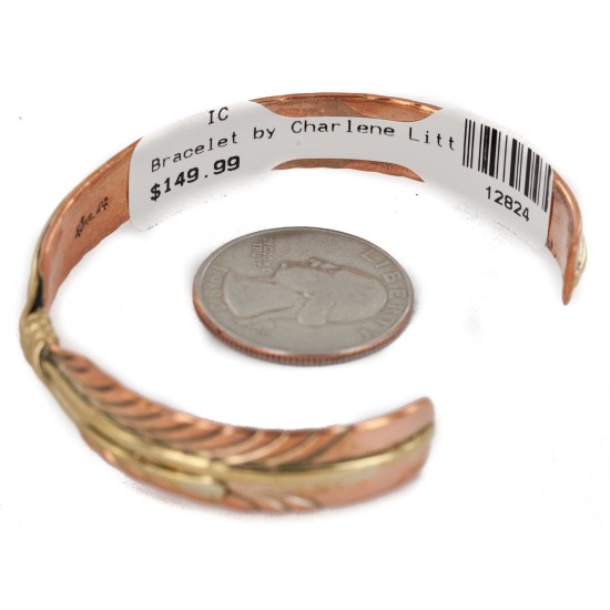 Handmade Certified Authentic Copper and Brass Navajo Feather Native American Bracelet 12824-9 Handmade Certified Authentic Copper and Brass Navajo Feather Native American Bracelet 12824-9