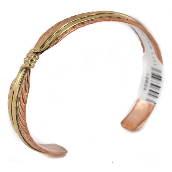 Handmade Certified Authentic Copper and Brass Navajo Feather Native American Bracelet 12824-9 Handmade Certified Authentic Copper and Brass Navajo Feather Native American Bracelet 12824-9