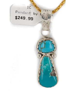 .925 Sterling Silver Certified Authentic Navajo Natural Turquoise Native American Necklace 24411-1