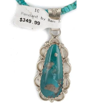 .925 Sterling Silver Handmade Certified Authentic Navajo Natural Carico Turquoise Native American Necklace 24410-2-15786