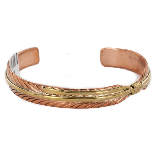 Handmade Certified Authentic Copper and Brass Navajo Feather Native American Bracelet 12824-9 Handmade Certified Authentic Copper and Brass Navajo Feather Native American Bracelet 12824-9