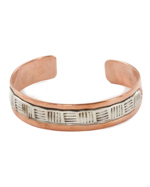 Handmade Certified Authentic Navajo Pure Copper and .925 Sterling Silver Native American Bracelet 12703-12