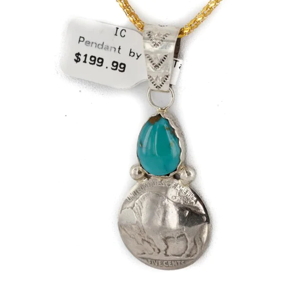 Vintage Style Buffalo Nickel and .925 Sterling Silver Handmade Certified Authentic Navajo Natural Turquoise Native American Necklace 24412-3 Vintage Style Buffalo Nickel and .925 Sterling Silver Handmade Certified Authentic Navajo Natural Turquoise Native American Necklace 24412-3