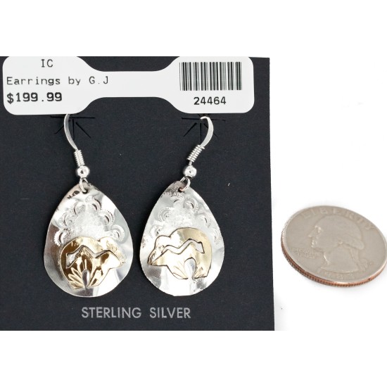 12kt Gold Filled and .925 Sterling Silver Bear Handmade Certified Authentic Navajo Dangle Native American Earrings 24464 All Products NB151219021814 24464 (by LomaSiiva)