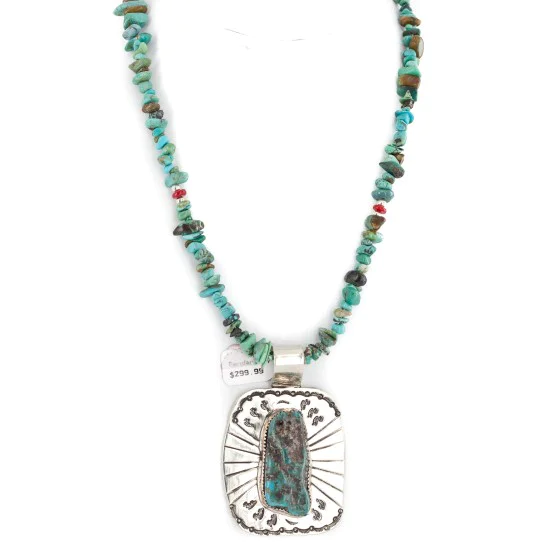 .925 Sterling Silver and Nickel Certified Authentic Handmade Navajo Turquoise Coral Native American Necklace 12812-3-25289
