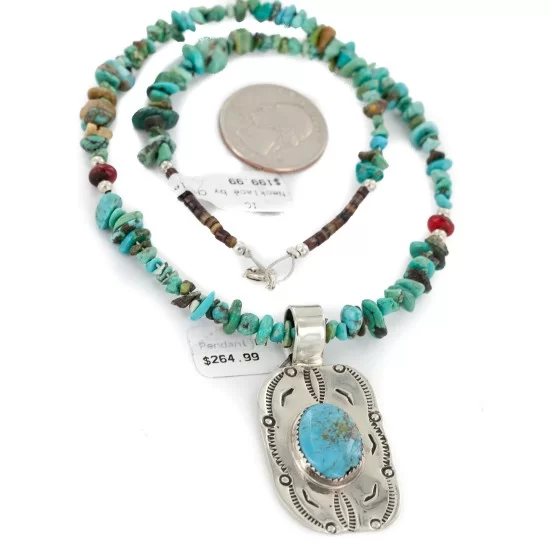 .925 Sterling Silver and Nickel Certified Authentic Handmade Navajo Natural Turquoise Coral Native American Necklace 12810-3-1607-2 .925 Sterling Silver and Nickel Certified Authentic Handmade Navajo Natural Turquoise Coral Native American Necklace 12810-3-1607-2