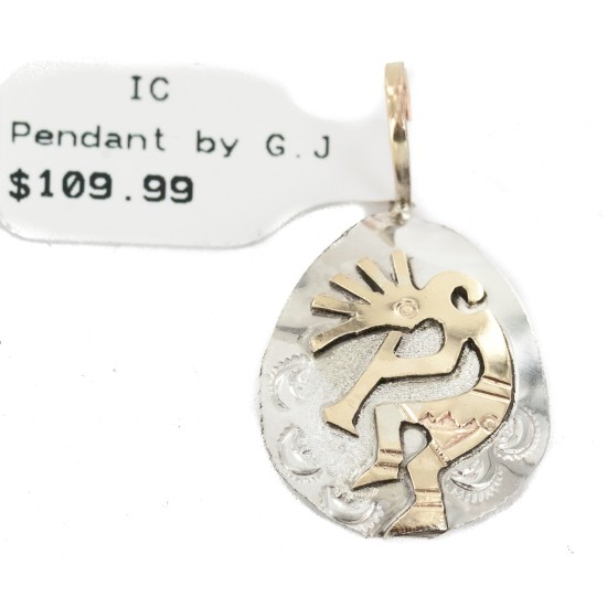 12kt Gold Filled and .925 Sterling Silver Certified Authentic Kokopelli Handmade Navajo Native American Pendant 24471 All Products NB151219032302 24471 (by LomaSiiva)