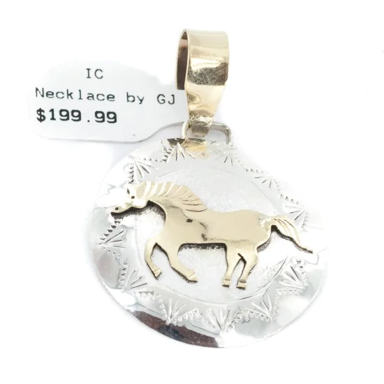 12kt Gold Filled .925 Sterling Silver Horse Handmade Certified Authentic Navajo Native American Pendant 17022 12kt Gold Filled .925 Sterling Silver Horse Handmade Certified Authentic Navajo Native American Pendant 17022