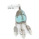 .925 Sterling Silver Feather Handmade Certified Authentic Navajo Natural Turquoise Native American Pendant 17021