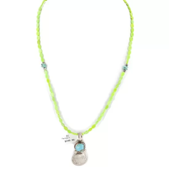 Vintage Style Buffalo Nickel .925 Sterling Silver Certified Authentic Navajo Natural Turquoise Gaspeite Native American Necklace 14343-40-1570