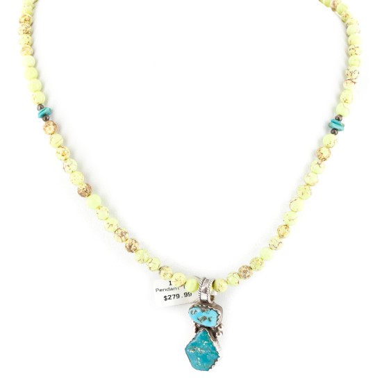 .925 Sterling Silver Certified Authentic Navajo Natural Turquoise Gaspeite Native American Necklace 14297-11-1570 .925 Sterling Silver Certified Authentic Navajo Natural Turquoise Gaspeite Native American Necklace 14297-11-1570