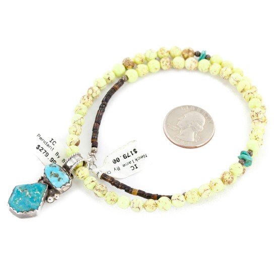 .925 Sterling Silver Certified Authentic Navajo Natural Turquoise Gaspeite Native American Necklace 14297-11-1570 .925 Sterling Silver Certified Authentic Navajo Natural Turquoise Gaspeite Native American Necklace 14297-11-1570