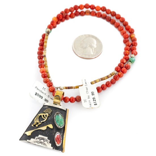 12kt Gold Filled and .925 Sterling Silver Kokopelli Handmade Certified Authentic Navajo Coral Turquoise Spiny Oyster Native American Necklace 24145-15780 All Products NB160109204715 24145-15780 (by LomaSiiva)