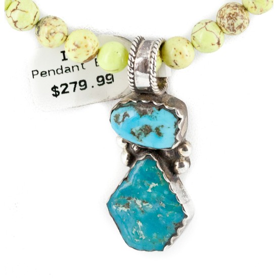 .925 Sterling Silver Certified Authentic Navajo Natural Turquoise Gaspeite Native American Necklace 14297-11-1570 .925 Sterling Silver Certified Authentic Navajo Natural Turquoise Gaspeite Native American Necklace 14297-11-1570