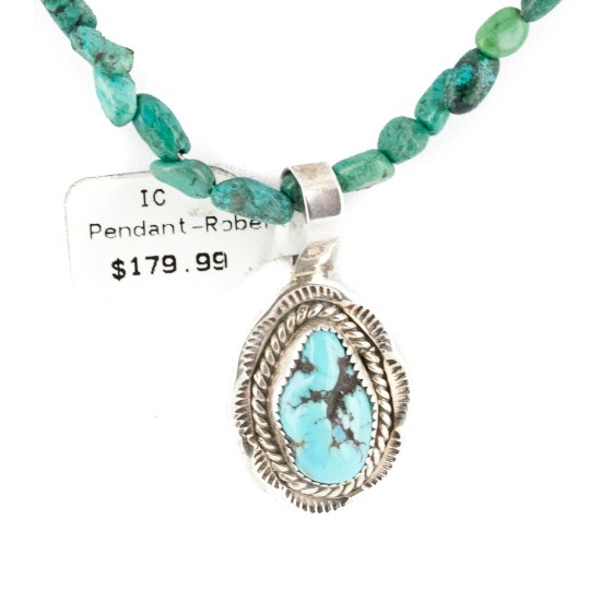 .925 Sterling Silver Handmade Certified Authentic Navajo Natural Turquoise Goldstone Native American Necklace 15065-24-15851 .925 Sterling Silver Handmade Certified Authentic Navajo Natural Turquoise Goldstone Native American Necklace 15065-24-15851