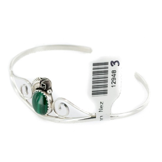 Handmade Navajo .925 Sterling Silver Natural Malachite Bracelet NB151223215213