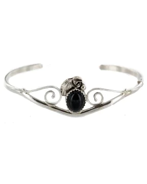 Handmade Certified Authentic Navajo .925 Sterling Silver Natural Black Onyx Native American Bracelet 12948-1