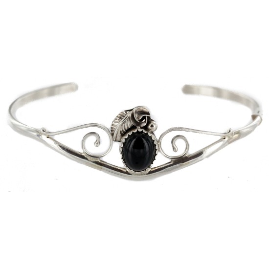 Handmade Certified Authentic Navajo .925 Sterling Silver Natural Black Onyx Native American Bracelet 12948-1 Handmade Certified Authentic Navajo .925 Sterling Silver Natural Black Onyx Native American Bracelet 12948-1