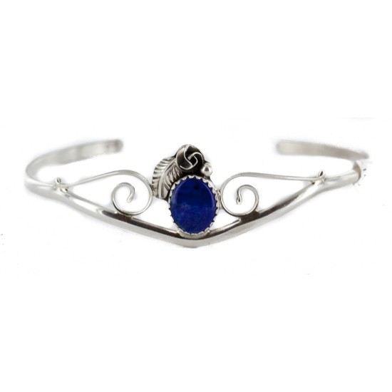 Handmade Certified Authentic Navajo .925 Sterling Silver Natural Lapis Lazuli Native American Delicate Cuff Bracelet 12948-2