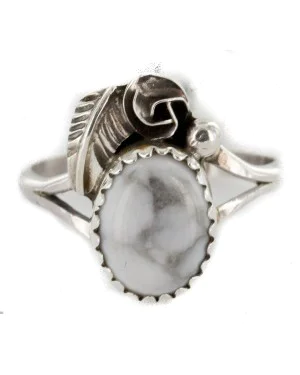 Handmade Navajo .925 Sterling Silver White Howlite Ring Size 6 NB151224001549-12