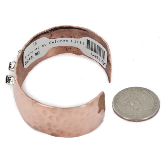 Handmade Certified Authentic Hammered Navajo Natural Turquoise Pure Copper Native American Bracelet 12953-2 Handmade Certified Authentic Hammered Navajo Natural Turquoise Pure Copper Native American Bracelet 12953-2
