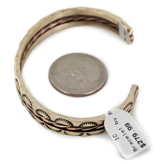 Handmade Certified Authentic Navajo Pure Copper and Brass Native American Bracelet 12958-5 Handmade Certified Authentic Navajo Pure Copper and Brass Native American Bracelet 12958-5