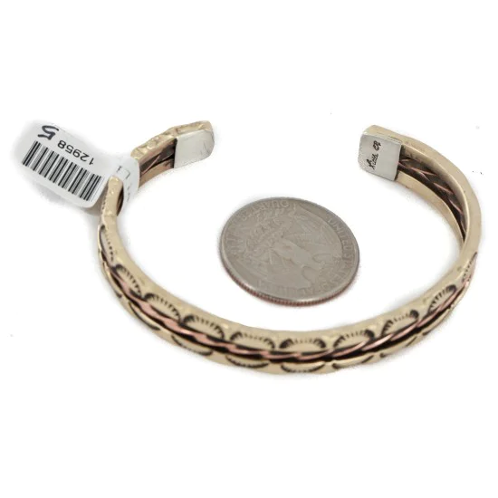Handmade Certified Authentic Navajo Pure Copper and Brass Native American Bracelet 12958-5 Handmade Certified Authentic Navajo Pure Copper and Brass Native American Bracelet 12958-5