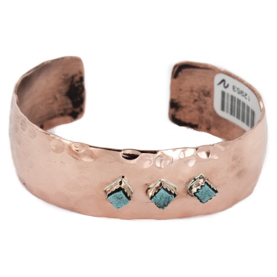 Handmade Certified Authentic Hammered Navajo Natural Turquoise Pure Copper Native American Bracelet 12953-2 Handmade Certified Authentic Hammered Navajo Natural Turquoise Pure Copper Native American Bracelet 12953-2