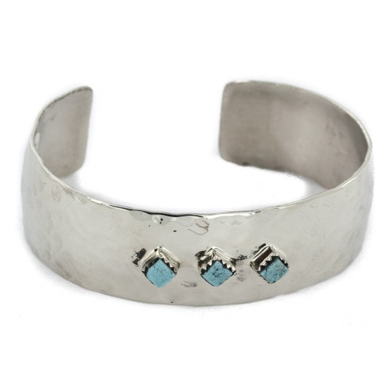Handmade Certified Authentic Hammered Navajo Nickel Natural Turquoise Native American Bracelet 12957-3 Handmade Certified Authentic Hammered Navajo Nickel Natural Turquoise Native American Bracelet 12957-3